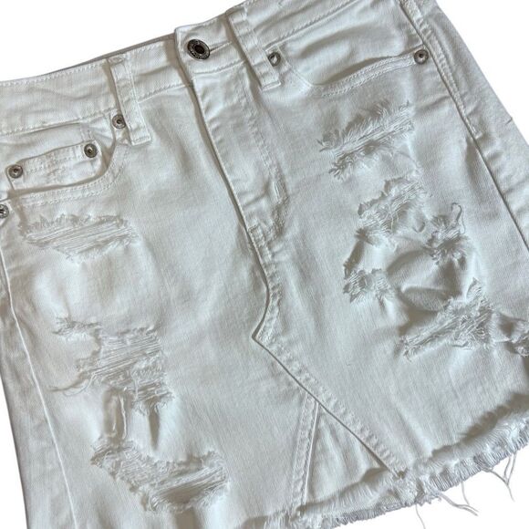 American Eagle high rise festival mini skirt White Distressed Denim Size 00 - Picture 7 of 13